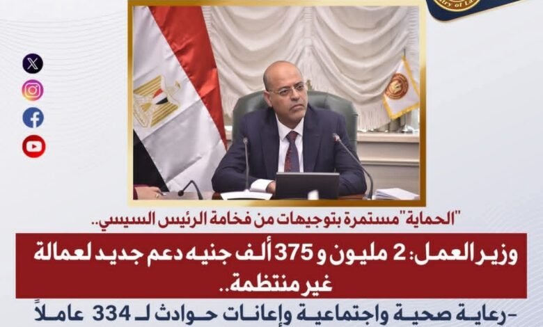 وزير العمل: 2 مليون و 375 ألف جنيه دعم جديد لعمالة غير منتظمة