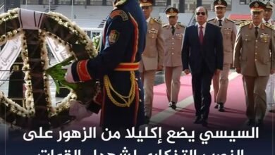 السيسي يضع إكليل من الزهور على النصب التذكاري لشهداء القوات المسلحة وقبرى الرئيسين السادات وناصر