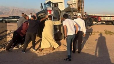 إصابة حكمدار جنوب سيناء ووفاة مدير مكتبه في حادث انقلاب سيارة على الطريق الدولي